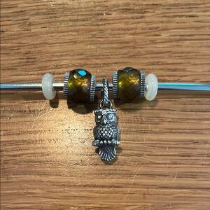 Brighton Owl Charm Bracelet with Brown Beads